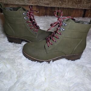 Stylish Olive Lace-Up Combat Boots